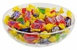 a glass bowl of Jolly Rancher hard candy