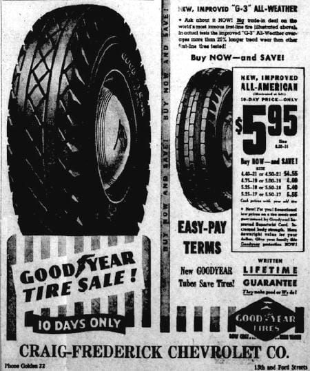 Tire advertisement from a 1941 Transcript