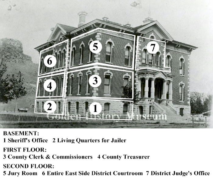 1878 Courthouse, formerly at 15th and Washington, with the jail in the basement – enlarge