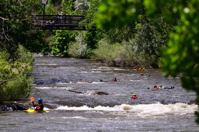 Emergency rescue practice in Clear Creek during spring run-off