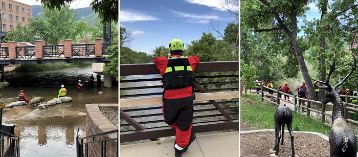 Emergency rescue practice in Clear Creek during spring run-off