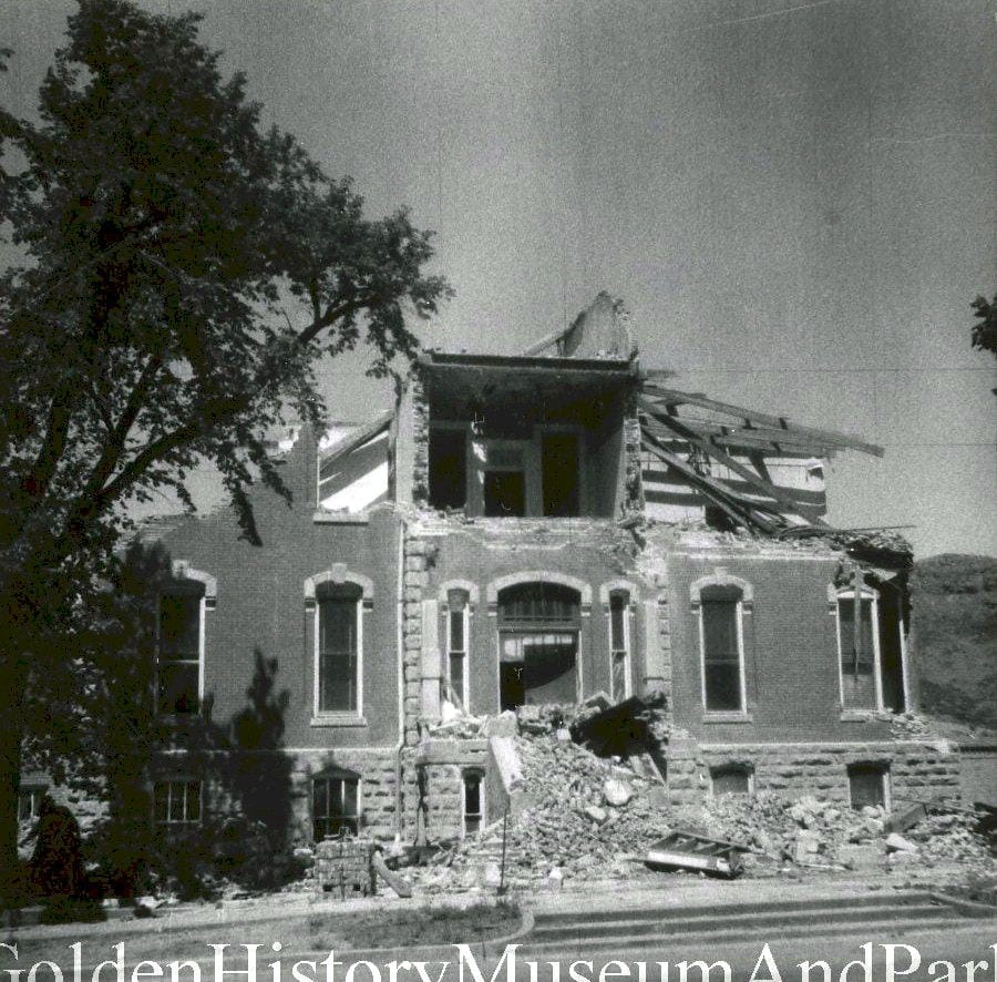 the courthouse during demolition.  The second floor has already been removed.