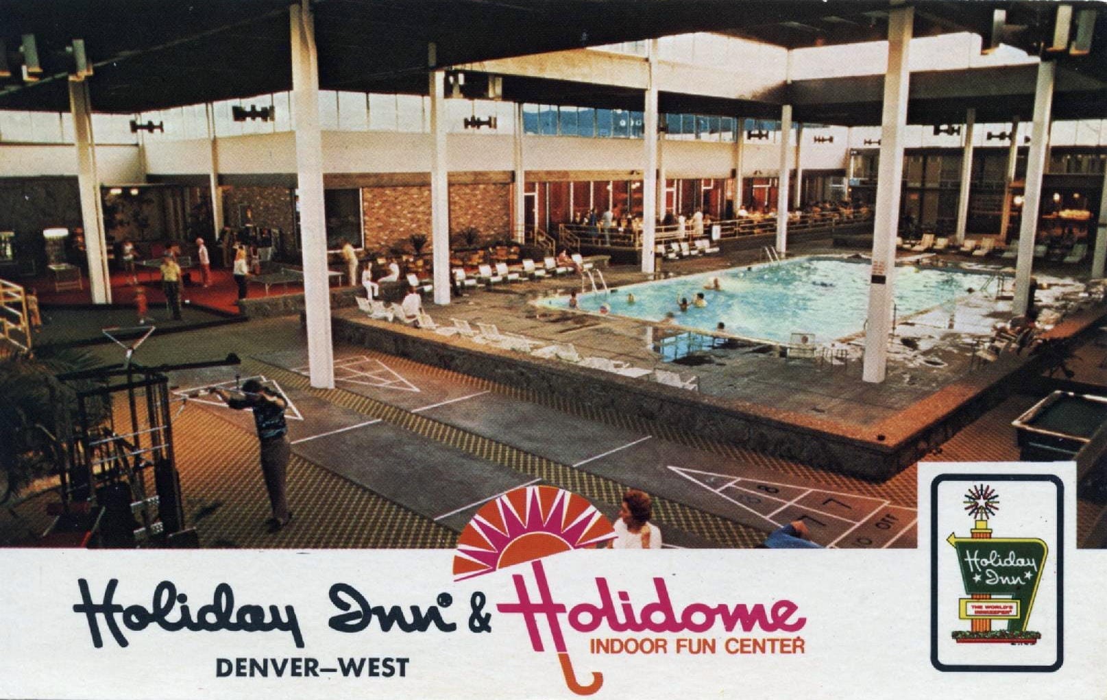 Postcard image of the Denver West Holiday Inn with an Indoor Pool