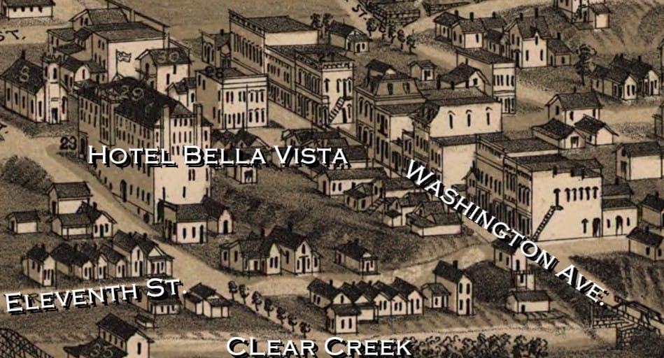 Excerpt from an 1882 map showing the area behind the Bella Vista hotel (12th & Jackson)