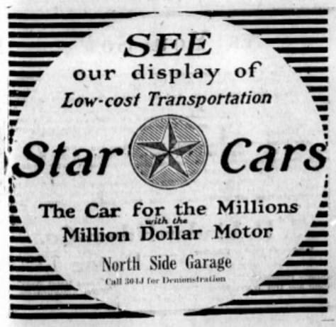 newspaper ad for low-cost transportation Star Cars from the North Side Garage