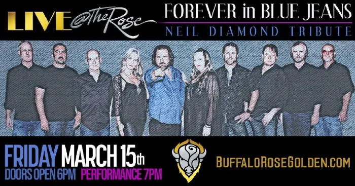 Concert poster showing 8 men and 2 women - Neil Diamond tribut at the Buffalo Rose