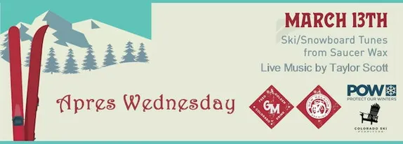 Poster image advertising the after-ski party at the Golden Mill