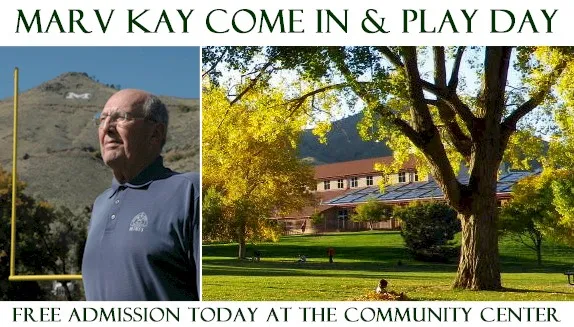 Portrait of the late Marv Kay and picture of the Golden Community Center