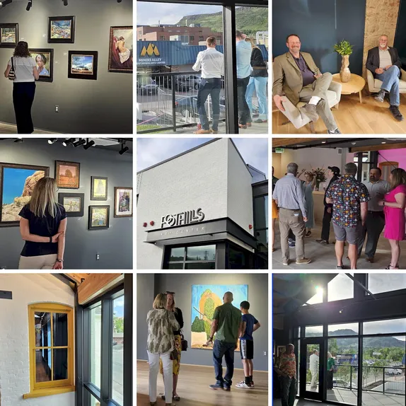 9 images showing the new Astor House addition and people perusing the art